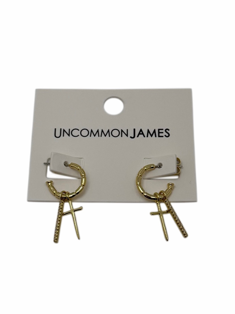 Uncommon James Gold Hoop Earrings with Cross Charms